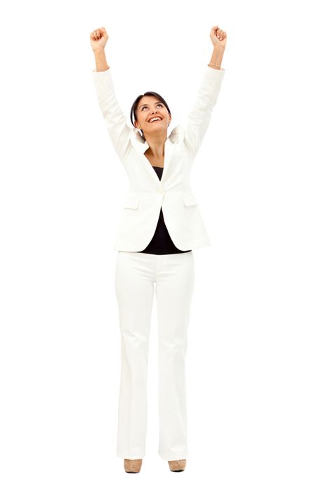 business woman full of success isolated over a white background