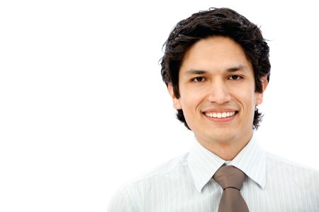 Friendly business man smiling isolated over a white background