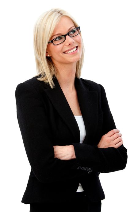 Friendly business woman portrait smiling isolated over a white background