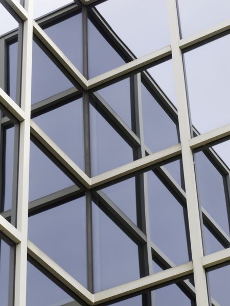 Reflecting windows in corner of college building