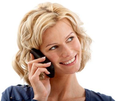 Woman talking on the phone isolated over a white background