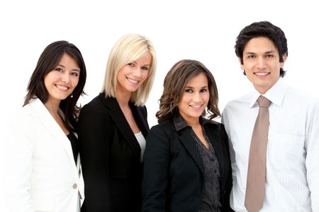 Business man with a  female team isolated over a white background