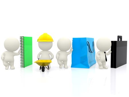 Group of 3D people with different professions isolated over white