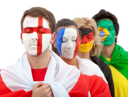 Patriotic group of people with flags painted on their faces