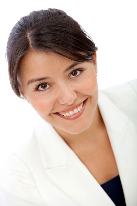 Business woman portrait smiling isolated over a white background