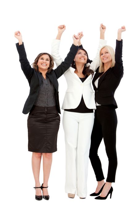 Excited group of business women isolated over a white background