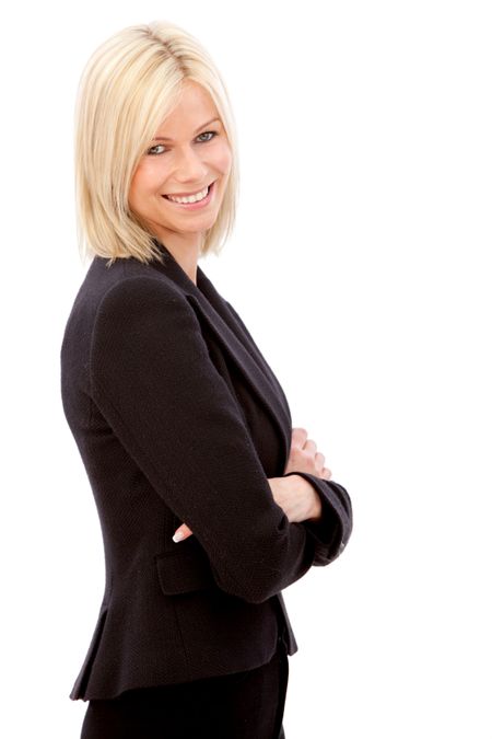 confident business woman smiling isolated over a white background