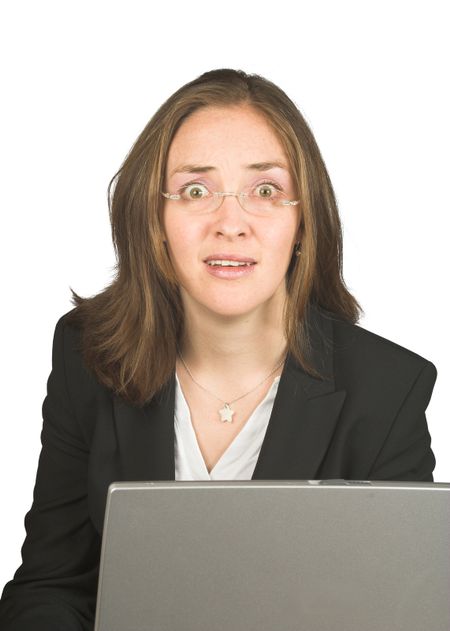 surprised business woman working on a laptop