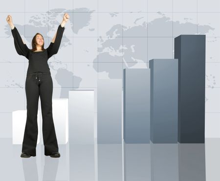 business woman with arms up showing success