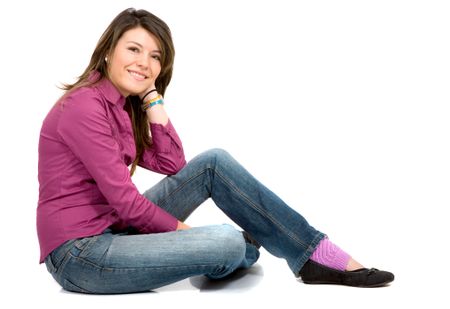 Casual woman portrait over a white background