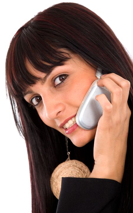 cute business girl on the phone over a white background