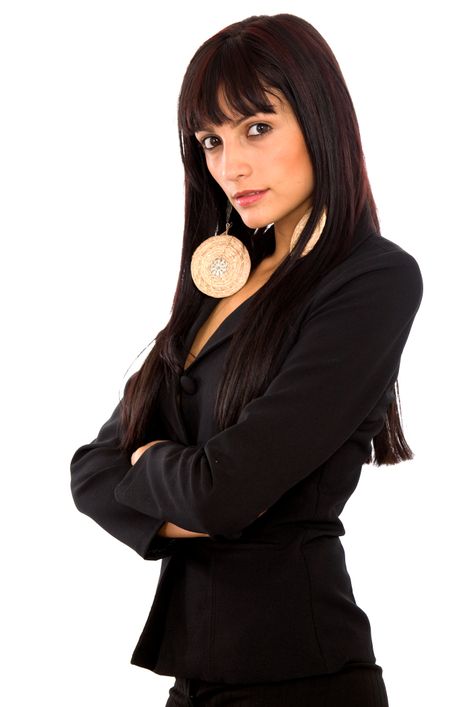 confident business woman portrait in black - isolated over a white background