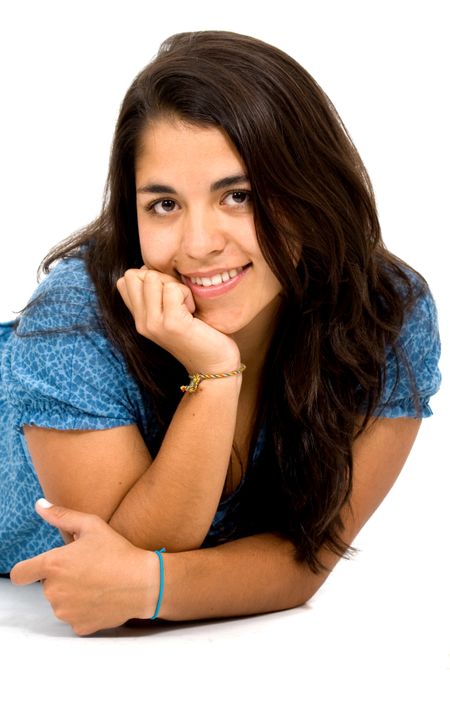 Casual woman portrait over a white background
