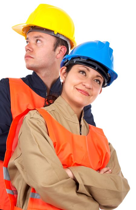 couple of construction workers isolated over a white background