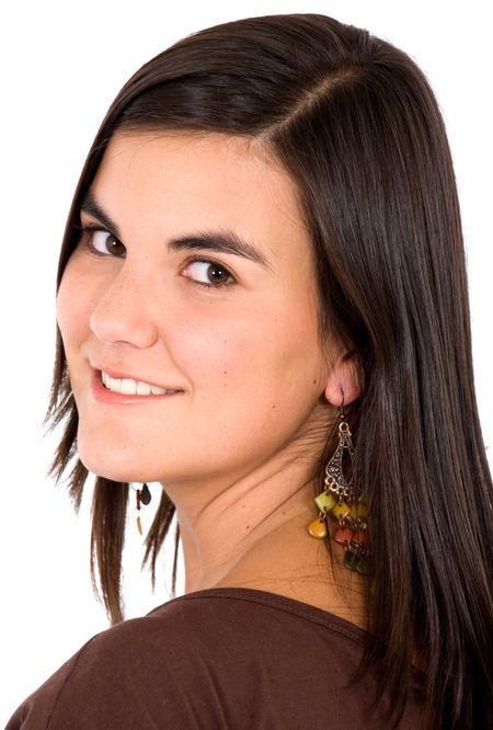 beautiful casual girl portrait smiling over a white background