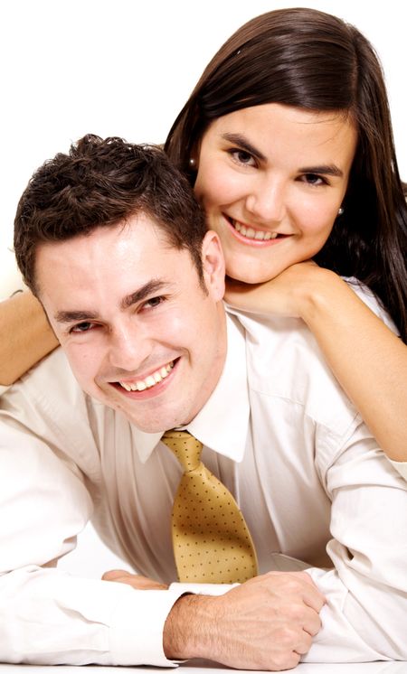 couple of lovers on the floor - over a white background