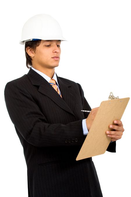 architect making notes over a white background