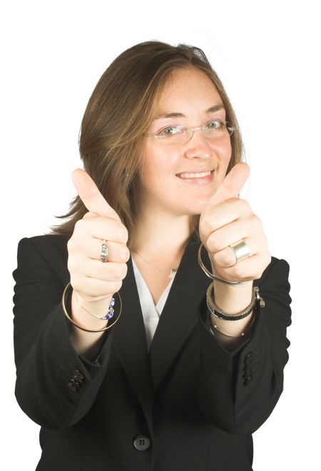 business woman with both thumbs up