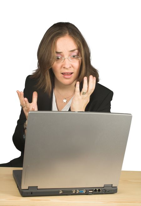 business woman very nervous looking at her computer
