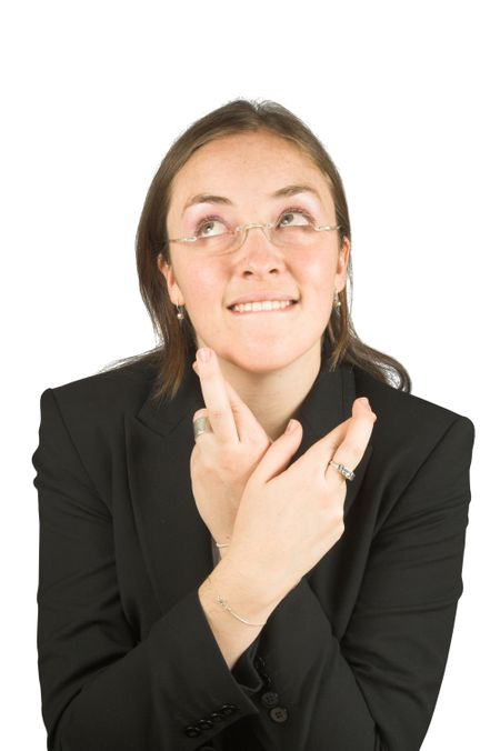 business woman with fingers crossed on both hands