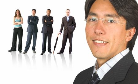 business man in glasses and his team