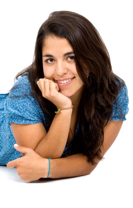 casual-woman-portrait-smiling-floor-white-5478919 casual woman portrait smiling on the floor over a white background
