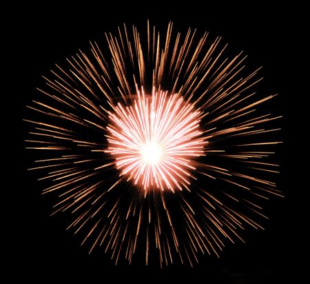 White-hot burst at core of reddish-orange fireworks ball (more in my gallery)