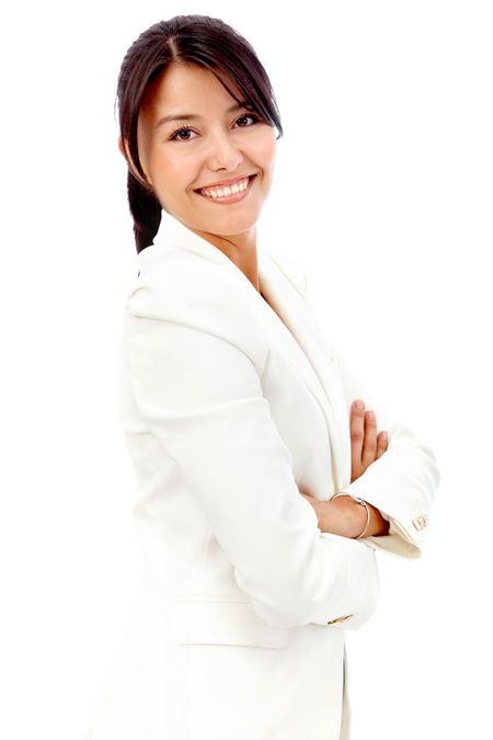 Successful business woman with arms crossed - isolated over white
