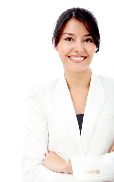 Successful business woman with arms crossed - isolated over white