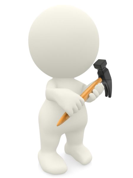 3D person holding a hammer - isolated over a white background