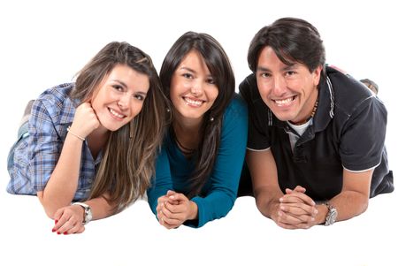 Group of young people smiling isolated over a white background