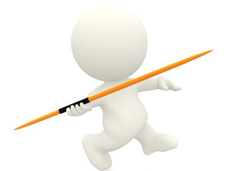 3D person with a javelin - isolated over a white background