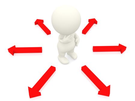 Networking - 3D person with arrows around isolated over a white background
