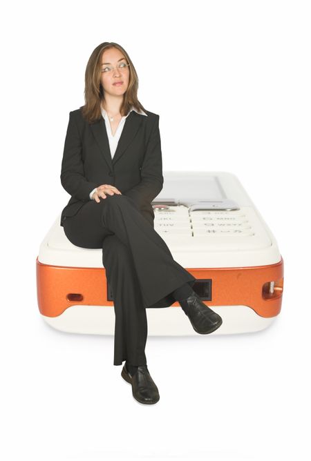 business woman sitting on mobile phone