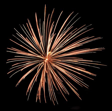 Flowerlike burst of reddish-orange fireworks