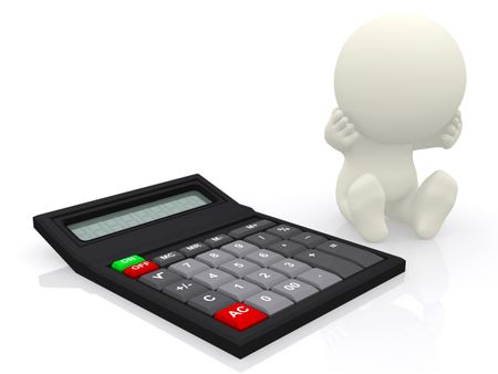 Worried 3D person with a calculator isolated over a white background