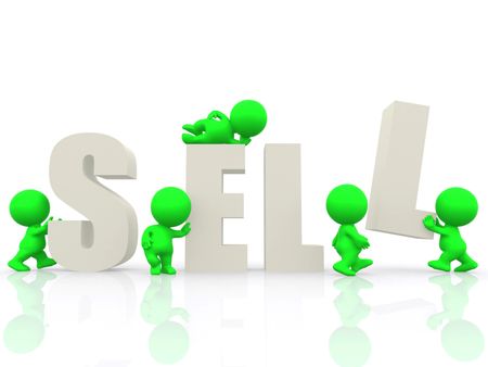 3D people around the word sell - isolated over a white background