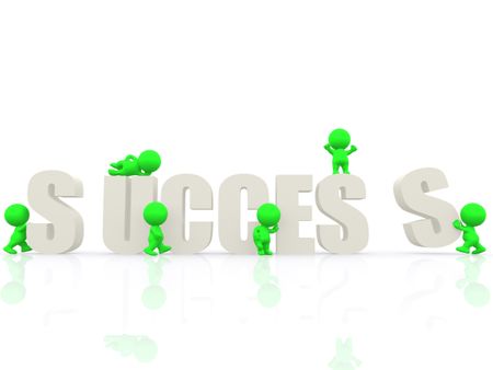 3D people around the word success isolated over a white background