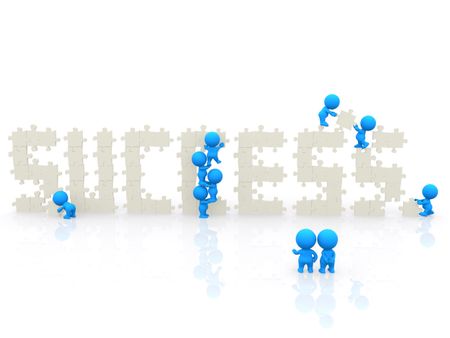 3D people around the word success isolated over a white background