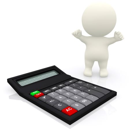 3D person with a calculator isolated over a white background