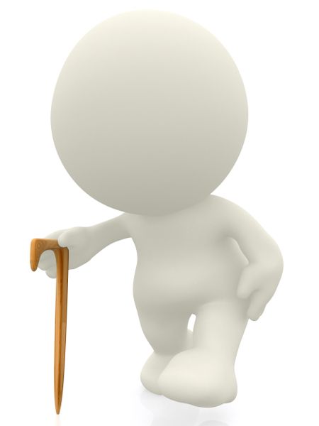 3D Person walking with a stick isolated over a white background