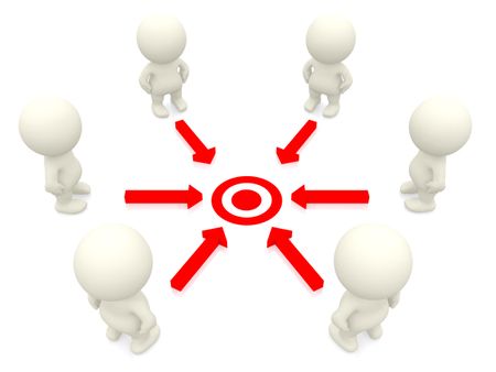 Group of 3D people working towards a common target - isolated