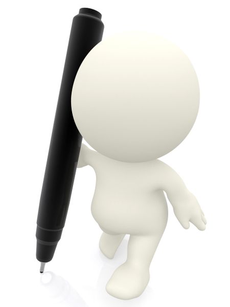 3d person writing with a pen isolated over a white background