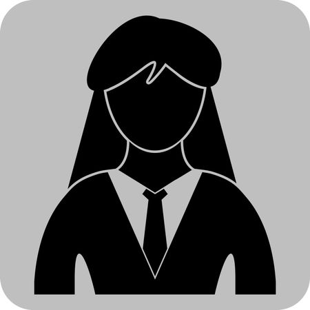 Vector Illustration of a professional working woman icon in black with gray background 
