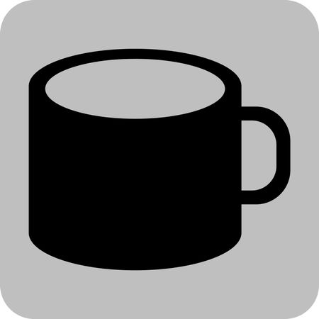 Vector illustration of coffee mug icon in black on gray background
