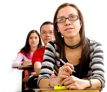 college students in a lesson over a white background