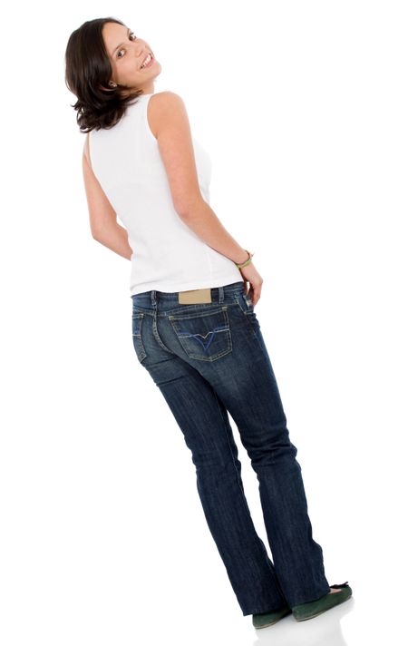 casual girl standing up over a white background