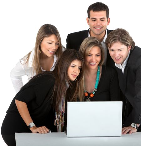 Business people with a laptop computer - isolated over a white background