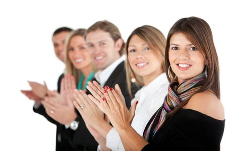 Business group applauding isolated over a white background