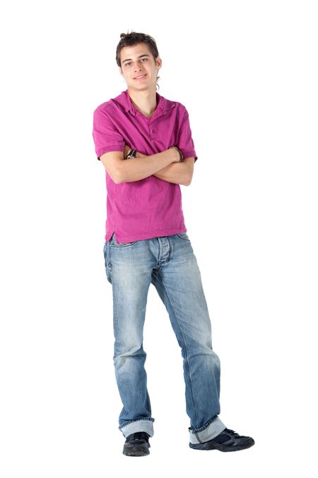 Casual man standing with his arms crossed - isolated over a white background